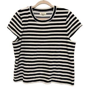 Madewell Velour Crewneck Tee Womens XL Navy Blue White Striped Stretch Nautical